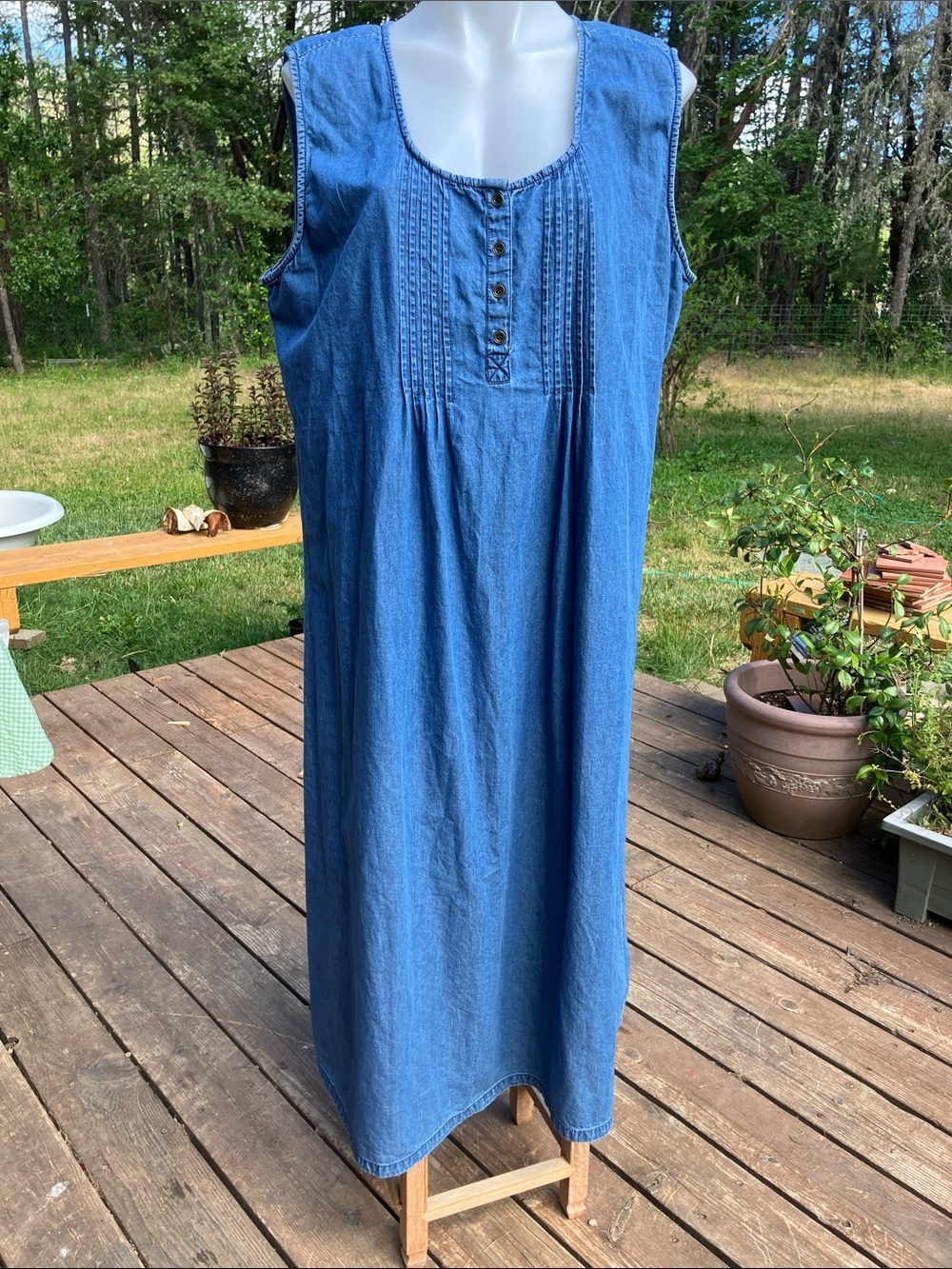 Pintuck pleated 100% cotton easy fit dress 2X blue denim by Argee